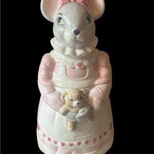 Charming Pink and White Mouse Cookie Jar